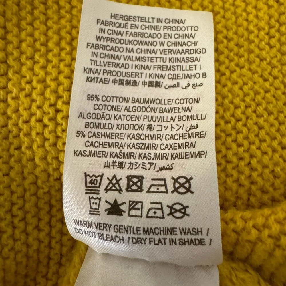 Mini Boden Girls Yellow Cashmere Blend Sweater with Gray Velvet Trim Size 7-8yr